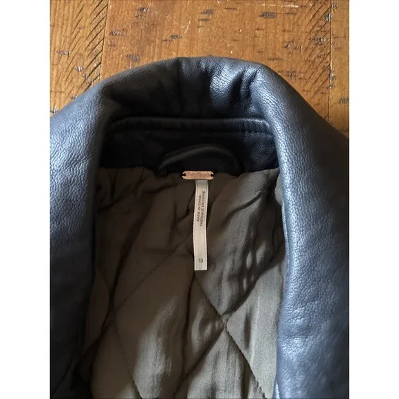 Free People Faux Black Leather Biker Jacket Size 10 - Picture 4 of 7